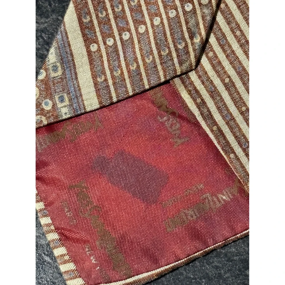 Vintage Yves Saint Laurent Silk Necktie Brown Tan Geometric Striped YSL Tie